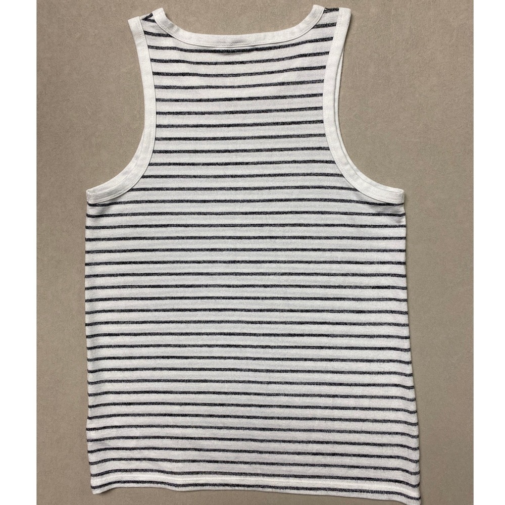 Gap Womens Medium Striped Ribbed Knit Tank Top White Navy Blue Scoop Neck Casual - Picture 6 of 8